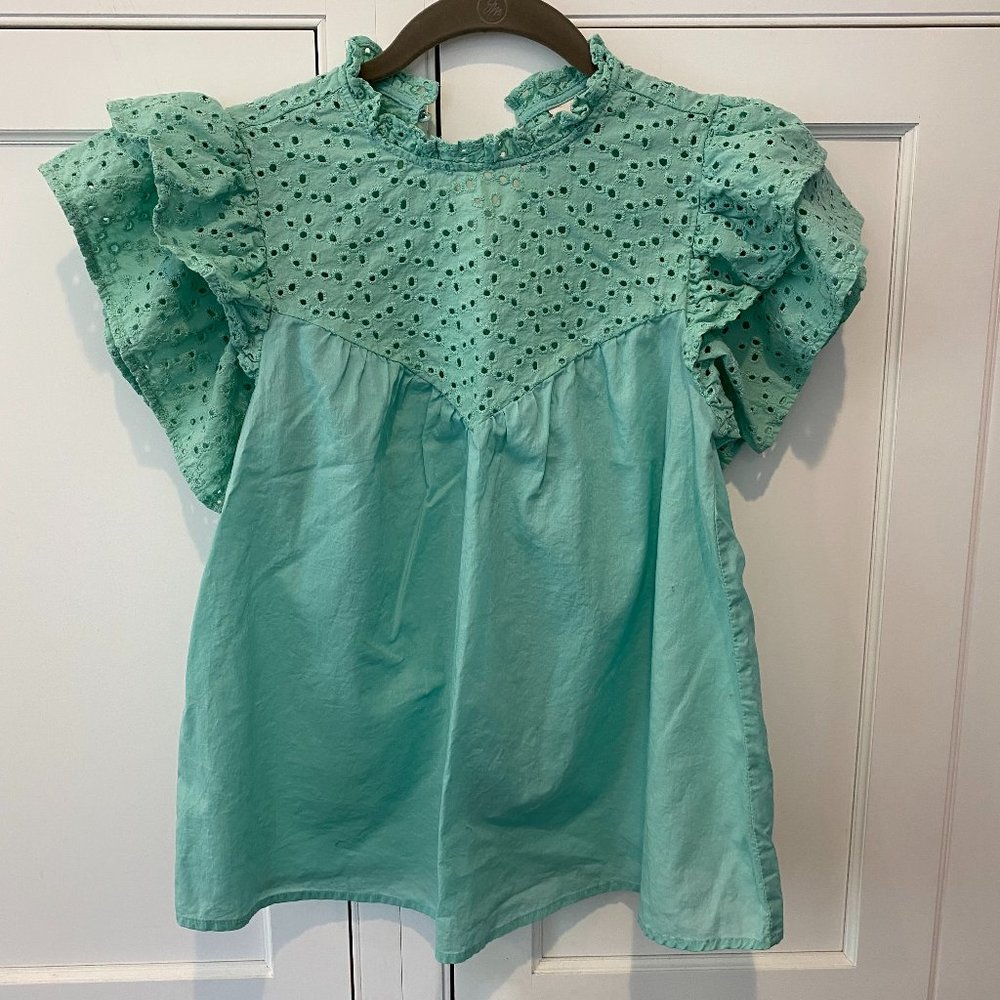 Women's Flutter Short Sleeve Eyelet Top - A New Day - Green - Size XS